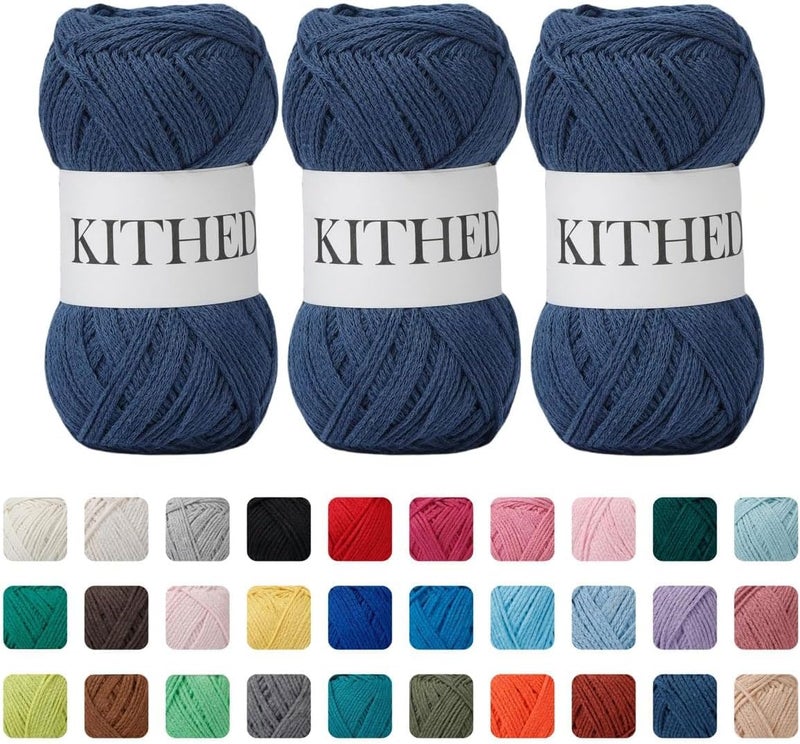 KITHED Cotton Yarn，10.5oz，526yard，3 Pack ，Soft Yarn for Crocheting and Knitting (45 Denim Blue) - Image 1